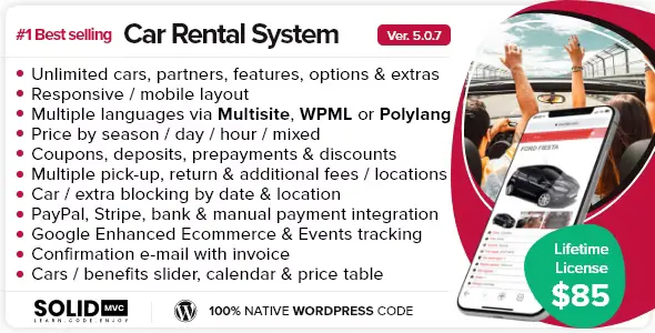 Car Rental System Native WordPress Plugin GPL